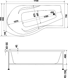 Bas Акриловая ванна Капри 170x95 L с гидромассажем – фотография-4